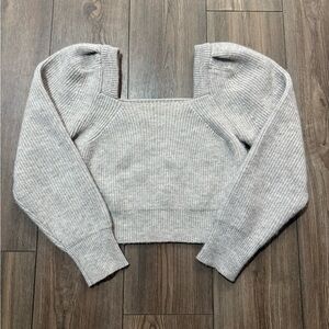 Dazy Square Neck Puff Sleeve Knit Sweater Top Gray XL Fits Small/Medium Ribbed